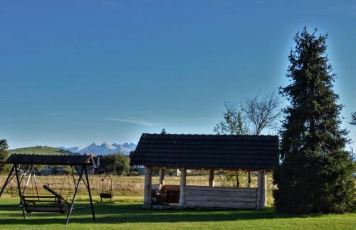 a gazebo and a swing and a tree at Dom Wypoczynkowy Skorusa in Białka Tatrzanska