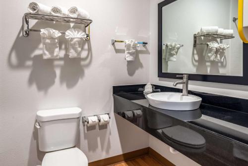 a bathroom with a white toilet and a sink at Studio 6 Lake Charles in Lake Charles