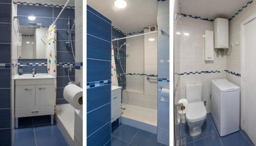 two pictures of a bathroom with blue and white at Comodoro Estudio Vista Mar Explotaciones Ravel in Arona