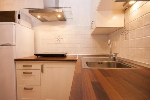 eine Küche mit einer Spüle und einer Arbeitsplatte in der Unterkunft Apartments Mediteranea in Baška