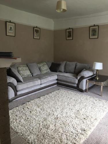 uma sala de estar com um sofá e um tapete em Ballydivity House em Ballymoney
