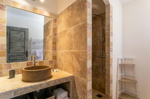 a bathroom with a sink and a mirror at Mas Saint Julien in Cavaillon