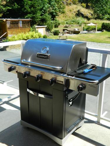 a grill sitting on top of a picnic table at High Point Resort in Quathiaski Cove