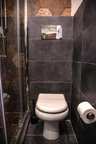 a bathroom with a toilet and a shower at Borgo Vergini Garden B&B in Naples