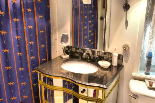a bathroom with a sink and a shower at Bard's Inn in Cedar City