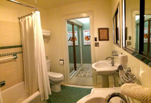 a bathroom with a toilet and a sink and a shower at The Inn on Knowles Hill Bed & Breakfast Hotel in Sonora