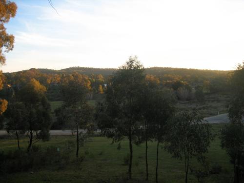 a view of a field with trees and a road at Riversdale Retreat in Chewton