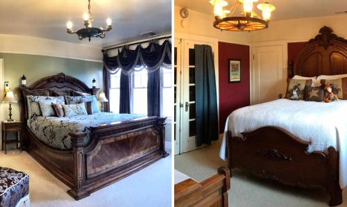 two pictures of a bedroom with a large bed at The Inn on Knowles Hill Bed & Breakfast Hotel in Sonora