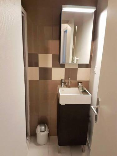 une salle de bain avec un lavabo et des toilettes dans l'établissement Très bel appartement Centre Vitré, à Vitré