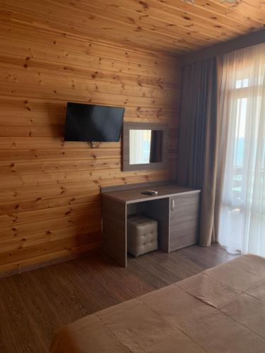 レルモントヴォにあるLight Houseの木製の壁にテレビが備わる部屋