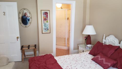 a bedroom with a bed and a mirror on the wall at Harrington House Picton in Picton