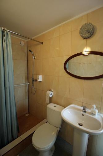 a bathroom with a toilet and a sink and a shower at Bar Malwa in Aleksandrów Łódzki