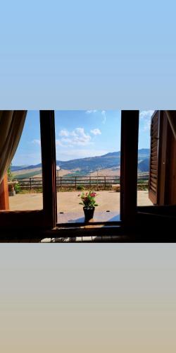 a window with a plant in a vase in a room at MonteSoprano Agriturismo - Resort - Spa - Gym -Camping - Suite in Capizzi