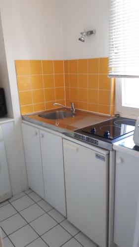 une cuisine avec un évier et un plan de travail dans l'établissement Petit Tripiers, à Colmar