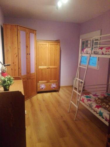 a bedroom with a ladder and a bunk bed at Alojamiento Quintanilla in Gijón