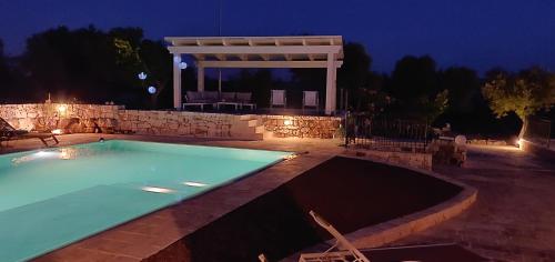 ein Pool im Hinterhof in der Nacht in der Unterkunft Trullo la perla di pietra in Alberobello