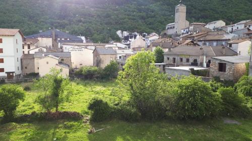a small town with houses and trees in a field at Biescas San Roque in Biescas