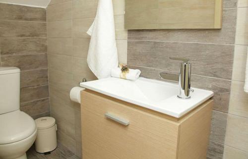 a bathroom with a sink and a toilet at Villa Pelagos in Koutsounari