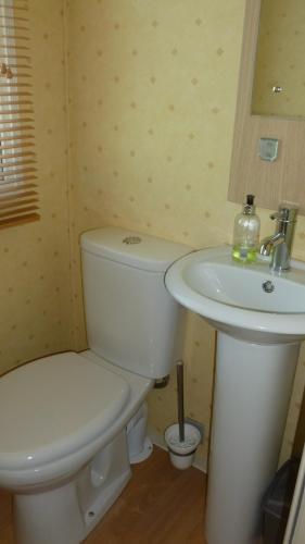 a bathroom with a toilet and a sink at 28 Borwick Lakes in Carnforth
