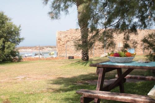 a picnic table with a basket of fruit on it at Dor village in Dor