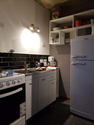 a kitchen with a white refrigerator and a sink at Medanos in Las Gaviotas