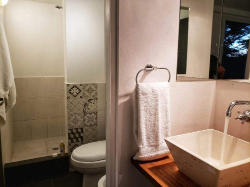 a bathroom with a white sink and a toilet at Medanos in Las Gaviotas