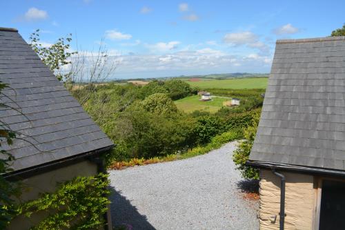 a view from between two roofs of a house at Kerswell Farmhouse in Totnes