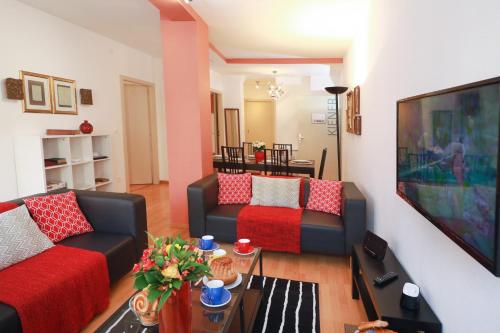 a living room with two couches and a tv at COLMARAPPART Grand'Rue in Colmar