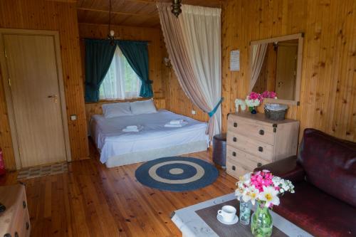 アプリルツィにあるВилно селище Паздеритеのベッドルーム(ベッド1台、ソファ付)
