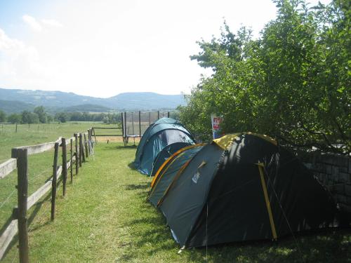 two tents in a field next to a fence at Turistična kmetija Pri Rebkovih in Ajdovščina