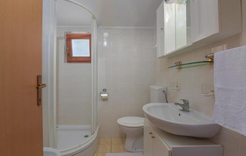 een badkamer met een wastafel, een toilet en een douche bij Apartment Kristijan with Balcony in Funtana
