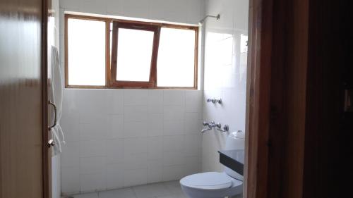 a bathroom with a toilet and a window at THE WILLOW HOUSE in Leh