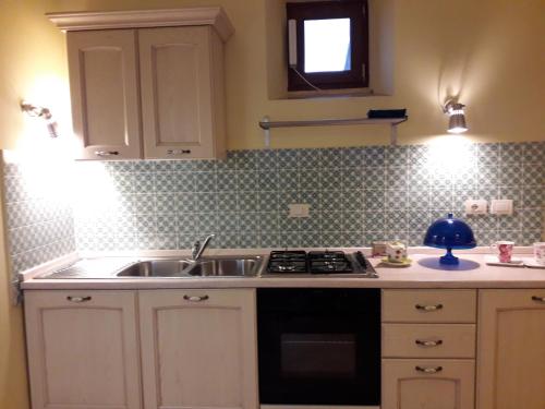 a kitchen with a sink and a stove at La casa di Gioia in Castiglione in Teverina