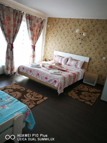 a bedroom with a bed and a window at Casa Iris Murighiol in Murighiol