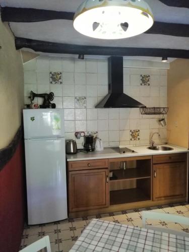 una cucina con un frigorifero bianco e un lavandino di Iturbe1 a Busturia