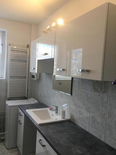 kuchnia ze zlewem i blatem w obiekcie Wygodny Apartament w mieście Gdynia