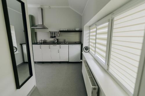 Dapur atau dapur kecil di Jaunāmuiža Apartamenti