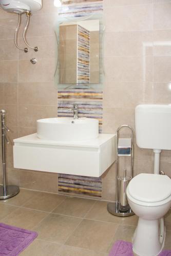a bathroom with a sink and a toilet at Apartments Dada in Senj
