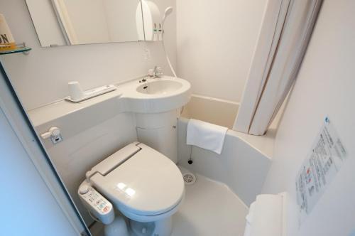 a small bathroom with a toilet and a sink at Super Hotel Kofu Showa Inter in Showa