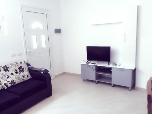 a living room with a couch and a television at Eriola apartament in Orikum