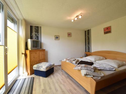a bedroom with a bed and a tv in it at Modern Bungalow in Damshagen in Terrace in Damshagen
