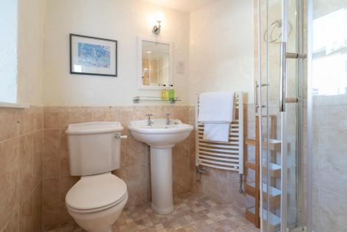 a bathroom with a toilet and a sink and a shower at Barnes Fell Apartments in Ambleside