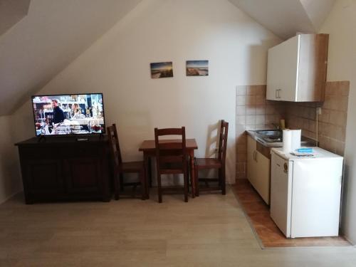 una piccola cucina con un piccolo tavolo e un frigorifero di Apartman Marina a Krvavica