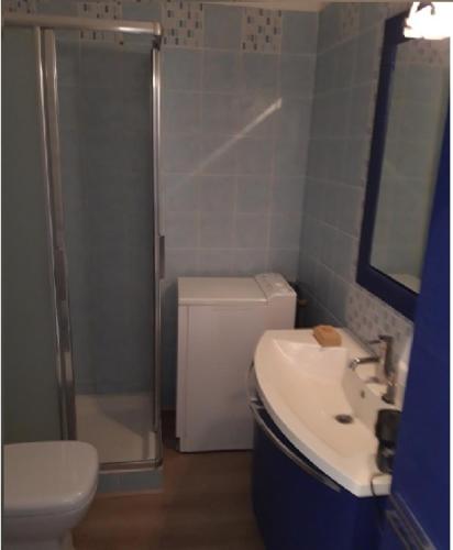 une salle de bain avec toilettes, lavabo et douche dans l'établissement Antibes: A nest perched on the sea!, à Antibes