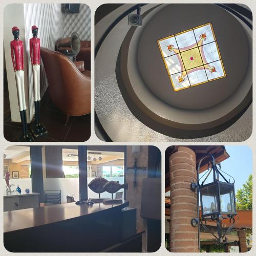 a collage of four pictures of different types of furniture at Delfini Hotel in Menídion