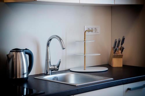 a kitchen counter with a sink and a mixer at Villa Nea Seaview 3-apartments! in Rovinj