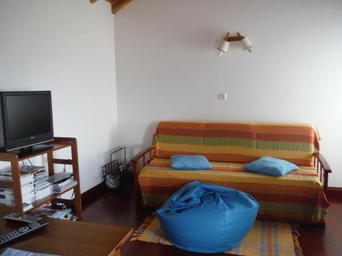 a living room with a couch and a tv at Quinta Da Ribeira Da Urze in Prainha de Cima