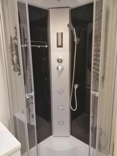 a shower with a glass door in a bathroom at Schody Do Nieba in Zakopane