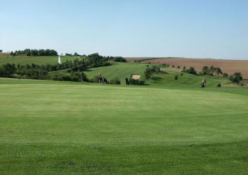 a green golf course with people playing on the greens at Ringhotel Roggenland in Waldeck