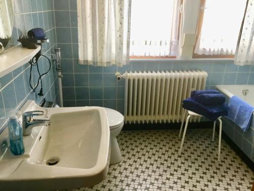 łazienka z białą umywalką i toaletą w obiekcie Haus am Rothaarsteig w mieście Schmallenberg